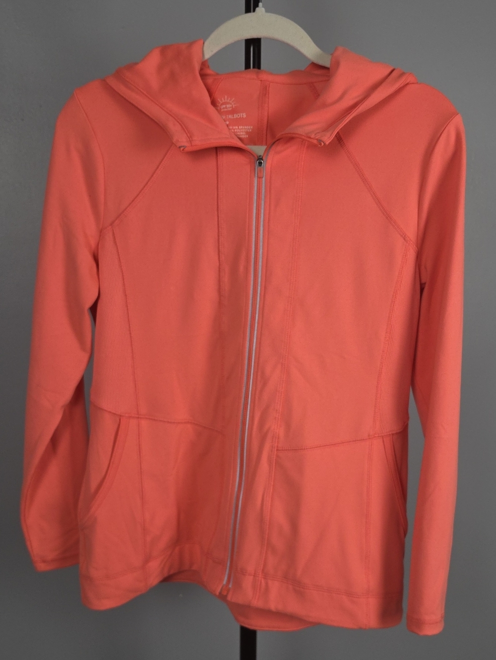 T by Talbots Coral Peach Hooded Zip Up Activewear Track Jacket Size MP VGC
